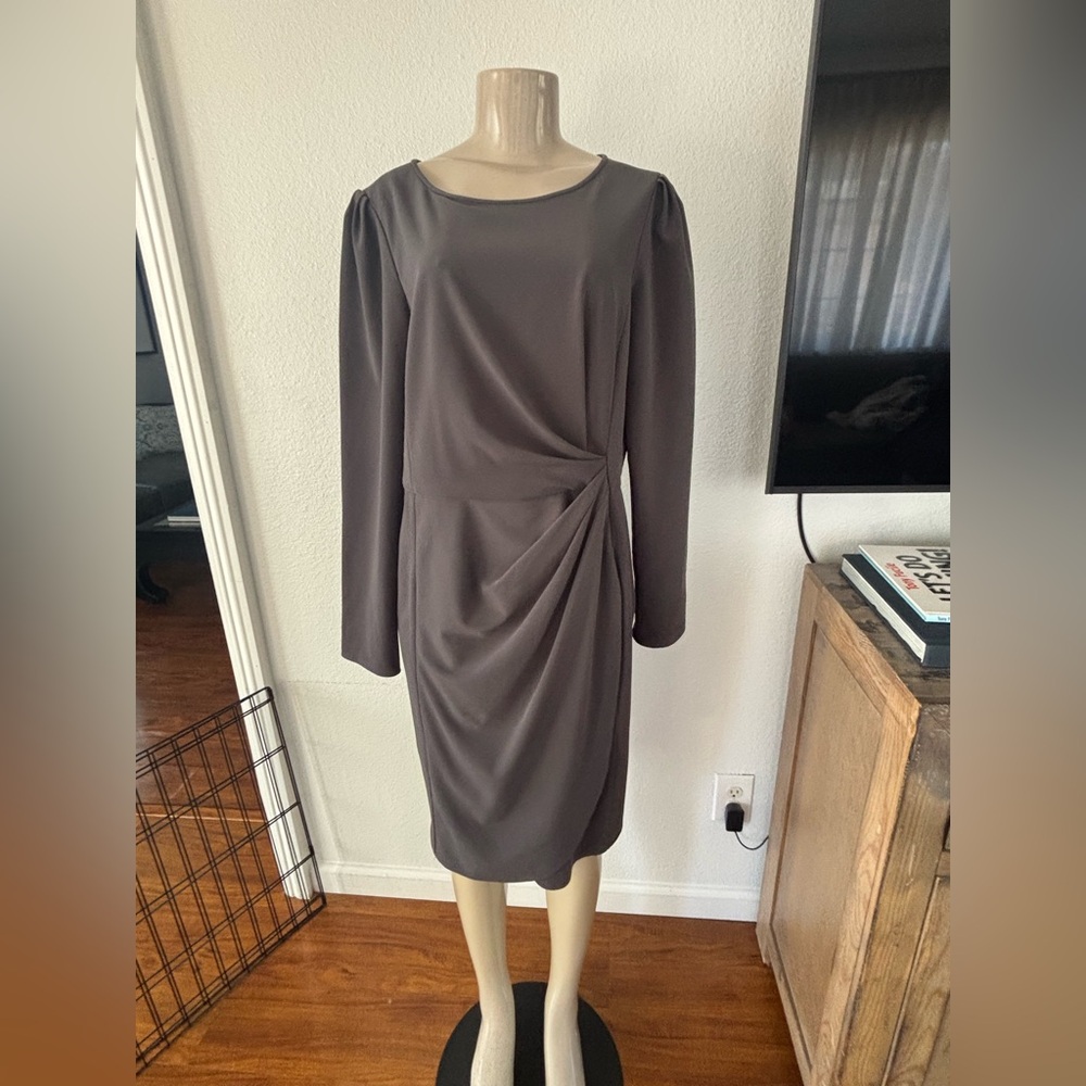 Armani Collezioni Taupe Long-Sleeve Draped Waist Dress